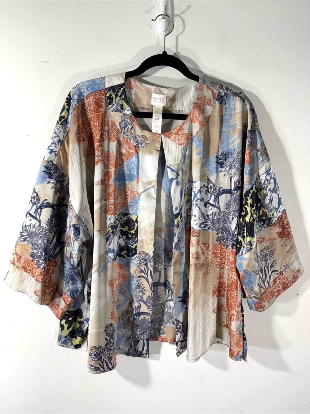 Chico’s floral kimono Silky Satin Short cardigan XL